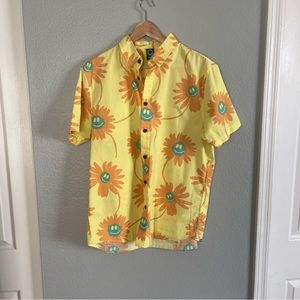 Neff Yellow Orange blue Smiley Flower Button Up Shirt Men’s Sz M